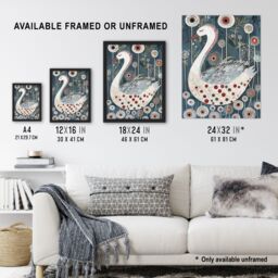 "Artery8 Cute Abstract Swan Floral Blue Red White Painting Wall Art Print - Size: W24"" x H32""" - thumbnail 3