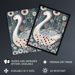 "Artery8 Cute Abstract Swan Floral Blue Red White Painting Wall Art Print - Size: W24"" x H32""" - thumbnail 2