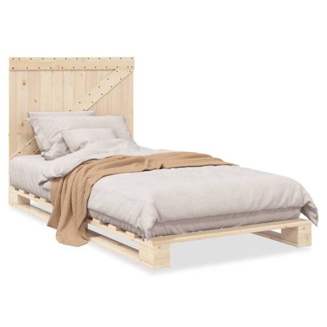 Berkfield Home Bed Frame without Mattress with Headboard 100x200 cm Solid Wood in Light Tan - image 1