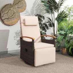 Costway 360° Swivel Rattan Recliner Chair Patio Wicker Chaise Lounge Chair in Brown - thumbnail 3