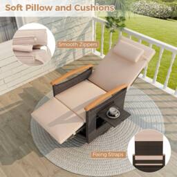Costway 360° Swivel Rattan Recliner Chair Patio Wicker Chaise Lounge Chair in Brown - thumbnail 6