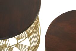 Orsina Set Of 2 Round Side Tables, Walnut Mango Wood Top With Brass Finish Iron Base, Art Deco Accent Tables in Gold - thumbnail 3