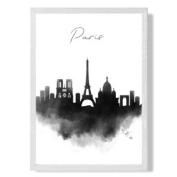 ARTZE Paris Watercolour Skyline City Framed Print SIZE: A2 with White Frame in Black - Size: A4 - thumbnail 1