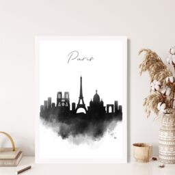 ARTZE Paris Watercolour Skyline City Framed Print SIZE: A2 with White Frame in Black - Size: A4 - thumbnail 2