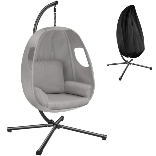 tectake Hanging Egg Chair Anika - with frame & extra thick seat cushion in Light Grey - Size: 1 Seater - image 1