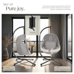 tectake Hanging Egg Chair Anika - with frame & extra thick seat cushion in Light Grey - Size: 1 Seater - thumbnail 7