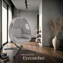 tectake Hanging Egg Chair Anika - with frame & extra thick seat cushion in Light Grey - Size: 1 Seater - thumbnail 9