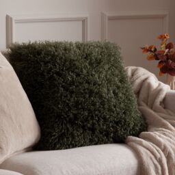 Furn Rowan Faux Fur Cushion in Green - Size: 50 cm x 50 cm
