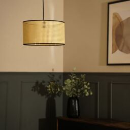 ValueLights Reni Natural Cane with Black Trim Easy Fit Drum Ceiling Lamp Shade - Size: Medium - thumbnail 3