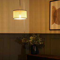 ValueLights Reni Natural Cane with Black Trim Easy Fit Drum Ceiling Lamp Shade - Size: Medium - thumbnail 4
