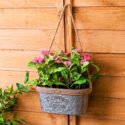 LIVIVO Zinc Hanging Plant Pot Set of 2 Metal Plant Pots with Hessian Rope Indoor Outdoor Planter Rustic Design in Silver - thumbnail 8