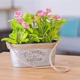 LIVIVO Zinc Hanging Plant Pot Set of 2 Metal Plant Pots with Hessian Rope Indoor Outdoor Planter Rustic Design in Silver - thumbnail 7