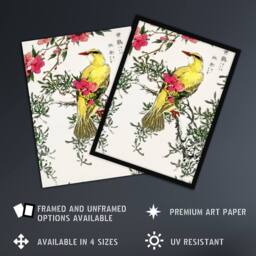 Artery8 Bush Warbler & Drooping Peach Tree Vintage Framed Wall Art Print Kashu - Size: A4 - thumbnail 2
