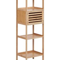 Wyld and Coco Bamboo Bathroom Shelf Unit 4 Shelves 1 Door Light Brown - thumbnail 2