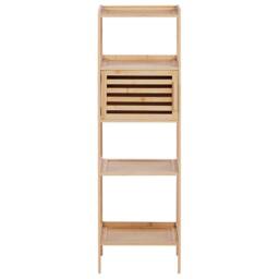 Wyld and Coco Bamboo Bathroom Shelf Unit 4 Shelves 1 Door Light Brown - thumbnail 3