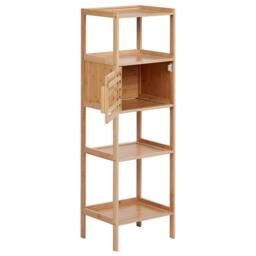Wyld and Coco Bamboo Bathroom Shelf Unit 4 Shelves 1 Door Light Brown - thumbnail 5