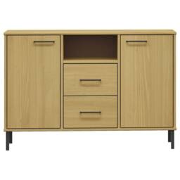 Berkfield Home Sideboard with Metal Legs Brown 113x40x77 cm Solid Wood OSLO in Light Brown - Size: 113 x 40 x 77 cm - thumbnail 4