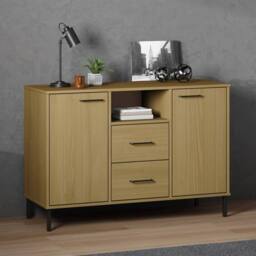 Berkfield Home Sideboard with Metal Legs Brown 113x40x77 cm Solid Wood OSLO in Light Brown - Size: 113 x 40 x 77 cm - thumbnail 2