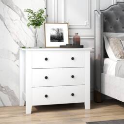 Gymax 3-Drawer Dresser Nightstand Chest of Drawers For Bedroom Living Room in White - thumbnail 7