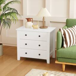 Gymax 3-Drawer Dresser Nightstand Chest of Drawers For Bedroom Living Room in White - thumbnail 4