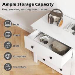 Gymax 3-Drawer Dresser Nightstand Chest of Drawers For Bedroom Living Room in White - thumbnail 2