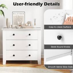 Gymax 3-Drawer Dresser Nightstand Chest of Drawers For Bedroom Living Room in White - thumbnail 5