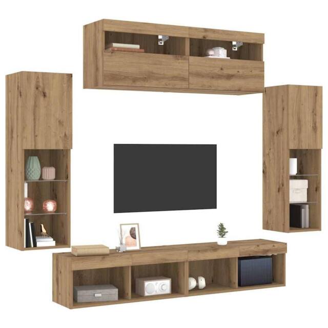 Berkfield Home TV Wall Cabinets with LED Lights 2 pcs Artisan Oak 80x30x30 cm in Brown - Size: 80 x 30 x 30 cm - image 1