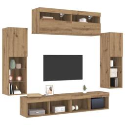 Berkfield Home TV Wall Cabinets with LED Lights 2 pcs Artisan Oak 80x30x30 cm in Brown - Size: 80 x 30 x 30 cm - thumbnail 1
