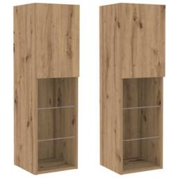 Berkfield Home TV Wall Cabinets with LED Lights 2 pcs Artisan Oak 80x30x30 cm in Brown - Size: 80 x 30 x 30 cm - thumbnail 7