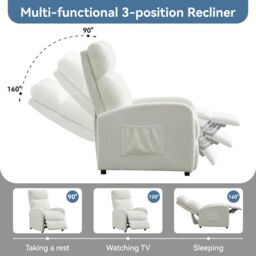 MCC Direct CozyWell Beige Teddy Fur Fabric Reclining Arm Chair in Cream - thumbnail 5