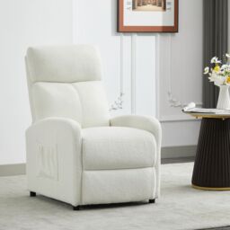 MCC Direct CozyLiving Push Back Chair Teddy Fur Fabric Reclining Pushback Arm Sofa Beige in Cream