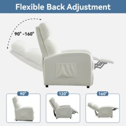 MCC Direct CozyWell Beige Teddy Fur Fabric Reclining Arm Chair in Cream - thumbnail 2
