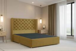 "Nexus Mattresses Ltd Windsor Plush Divan Bed Base No Drawers - 54"" Winged Headboard in Mustard - Size: Super King" - thumbnail 1