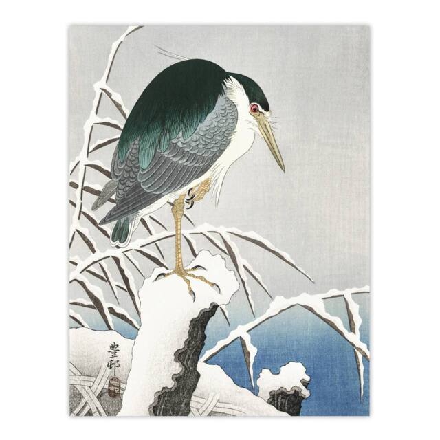 "Artery8 Heron In Snow Vintage Bird Ukiyo E Japanese Wall Art Print Koson in Green - Size: W12"" x H16""" - image 1