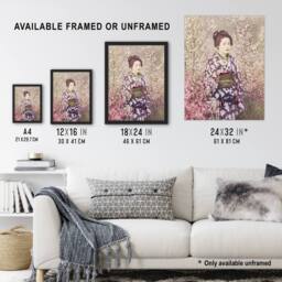 "Artery8 Geisha & Cherry Blossom Vintage Japan Wall Art Print Kazumasa in Pink - Size: W12"" x H16""" - thumbnail 3