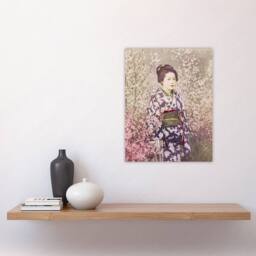 "Artery8 Geisha & Cherry Blossom Vintage Japan Wall Art Print Kazumasa in Pink - Size: W12"" x H16""" - thumbnail 4