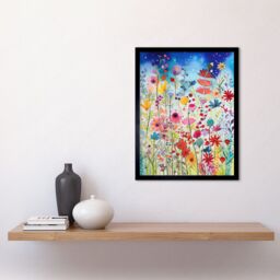 "Artery8 Wall Art Print Summer Wildflower Meadow Folk Art Framed in Black - Size: W12"" x H16""" - thumbnail 2