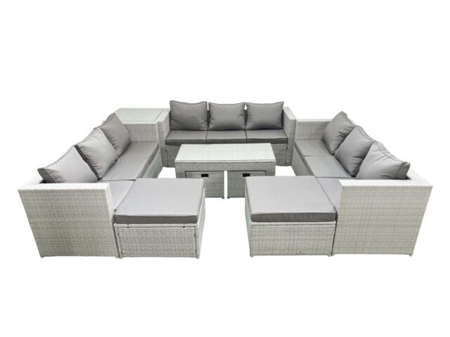 Fimous Outdoor Rattan Garden Furniture Set with Grey Cushions Luxury 13 Seater with Coffee Table & Side Table For Conservatory, Patio in Light Grey - image 1