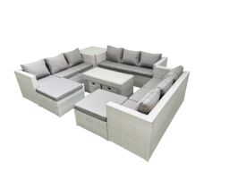 Fimous Outdoor Rattan Garden Furniture Set with Grey Cushions Luxury 13 Seater with Coffee Table & Side Table For Conservatory, Patio in Light Grey - thumbnail 2
