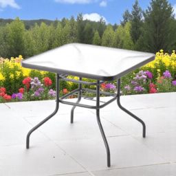 EONLION 80cm Square Tempered Glass Patio Table Black Metal Parasol Hole Garden Furniture - thumbnail 3