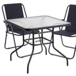 EONLION 80cm Square Tempered Glass Patio Table Black Metal Parasol Hole Garden Furniture - thumbnail 5