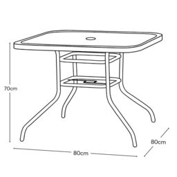 EONLION 80cm Square Tempered Glass Patio Table Black Metal Parasol Hole Garden Furniture - thumbnail 2