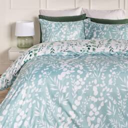 OHS Watercolour Floral Reversible Bedding Set Duvet Cover with Pillowcase in Green - Size: Double - thumbnail 2