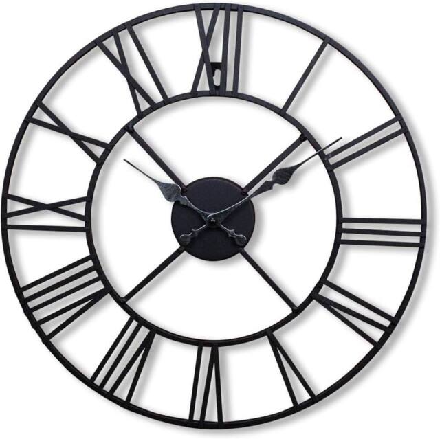 BARGAINS-GALORE 60cm Large Roman Numerals Garden Wall Clock Indoor Outdoor Silent Home in Black - image 1