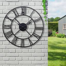 BARGAINS-GALORE 60cm Large Roman Numerals Garden Wall Clock Indoor Outdoor Silent Home in Black - thumbnail 2