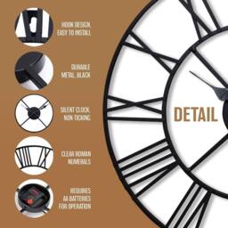 BARGAINS-GALORE 60cm Large Roman Numerals Garden Wall Clock Indoor Outdoor Silent Home in Black - thumbnail 4