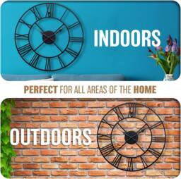 BARGAINS-GALORE 60cm Large Roman Numerals Garden Wall Clock Indoor Outdoor Silent Home in Black - thumbnail 6