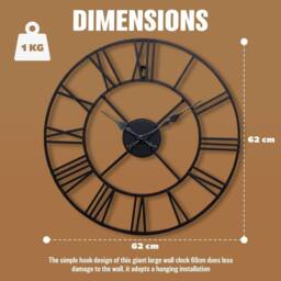 BARGAINS-GALORE 60cm Large Roman Numerals Garden Wall Clock Indoor Outdoor Silent Home in Black - thumbnail 3