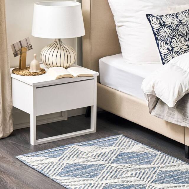 Wyld and Coco Handwoven Beige-Blue Wool Blend Area Rug 80 x 150 cm in Blue - Size: 80 cm x 150 cm - image 1