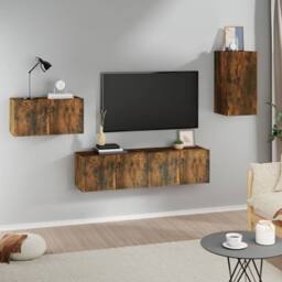 Berkfield Home 4 Piece TV Cabinet Set Smoked Oak Engineered Wood in Brown - thumbnail 2